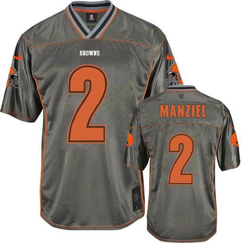 Browns #2 Johnny Manziel Grey Men's Stitched NFL Elite Vapor Jersey