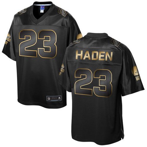 Browns #23 Joe Haden Pro Line Black Gold Collection Men's Stitched NFL Game Jersey