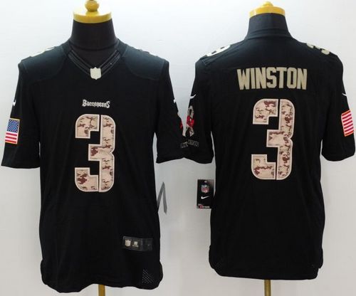 Buccaneers #3 Jameis Winston Black Men's Stitched NFL Limited Salute to Service Jersey