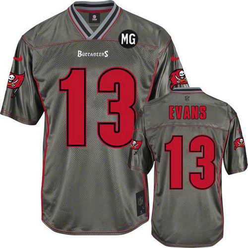 Buccaneers #13 Mike Evans Grey With MG Patch Men's Stitched NFL Elite Vapor Jersey
