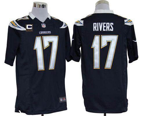 Chargers #17 Philip Rivers Navy Blue Team Color With C Patch Men's Stitched NFL Game Jersey