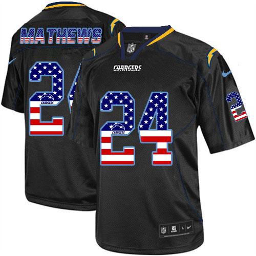 Chargers #24 Ryan Mathews Black Men's Stitched NFL Elite USA Flag Fashion Jersey