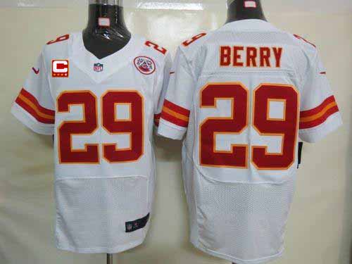 Chiefs #29 Eric Berry White With C Patch Men's Stitched NFL Elite Jersey
