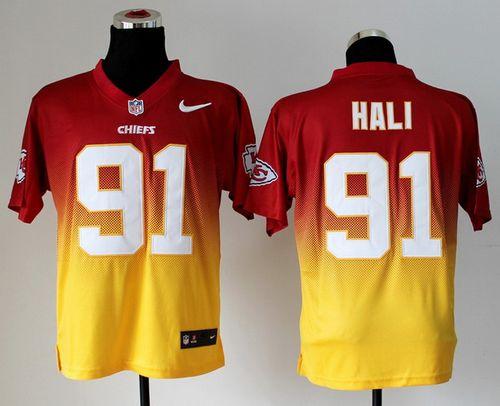 Chiefs #91 Tamba Hali Red/Gold Men's Stitched NFL Elite Fadeaway Fashion Jersey