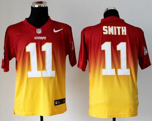 Chiefs #11 Alex Smith Red/Gold Men's Stitched NFL Elite Fadeaway Fashion Jersey