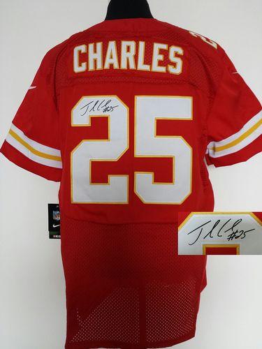 Chiefs #25 Jamaal Charles Red Team Color Men's Stitched NFL Elite Autographed Jersey