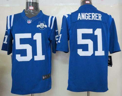 Colts #51 Pat Angerer Royal Blue Team Color With 30TH Seasons Patch Men's Stitched NFL Limited Jersey