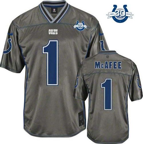 Colts #1 Pat McAfee Grey With 30TH Seasons Patch Men's Stitched NFL Elite Vapor Jersey