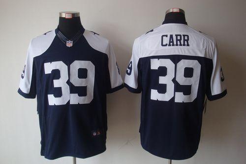 Cowboys #39 Brandon Carr Navy Blue Thanksgiving Men's Throwback Stitched NFL Limited Jersey