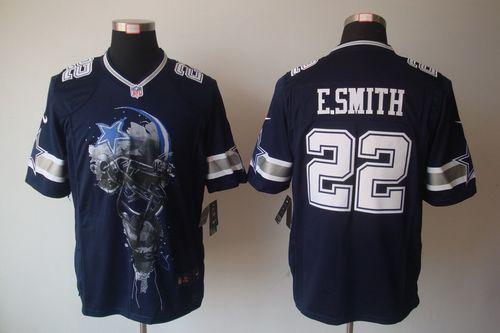 Cowboys #22 Emmitt Smith Navy Blue Team Color Men's Stitched NFL Helmet Tri Blend Limited Jersey
