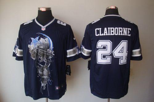 Cowboys #24 Morris Claiborne Navy Blue Team Color Men's Stitched NFL Helmet Tri Blend Limited Jersey