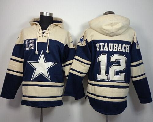 Cowboys #12 Roger Staubach Navy Blue Sawyer Hooded Sweatshirt NFL Hoodie