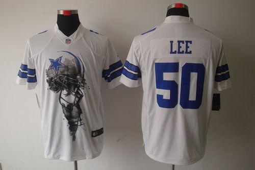Cowboys #50 Sean Lee White Men's Stitched NFL Helmet Tri Blend Limited Jersey