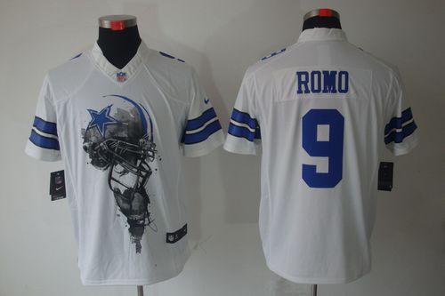 Cowboys #9 Tony Romo White Men's Stitched NFL Helmet Tri Blend Limited Jersey