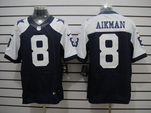 Cowboys #8 Troy Aikman Navy Blue Thanksgiving Throwback Men's Stitched NFL Elite Jersey