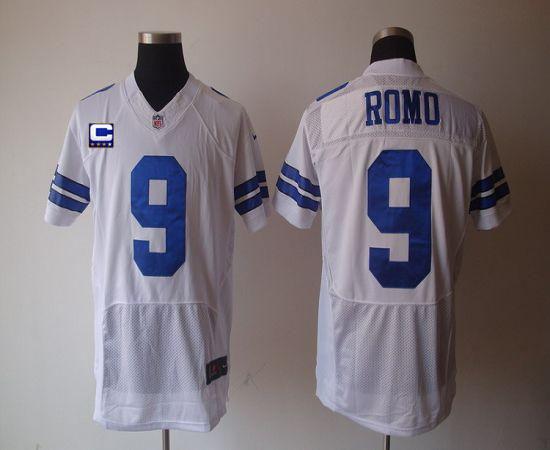 Cowboys #9 Tony Romo White With C Patch Men's Stitched NFL Elite Jersey