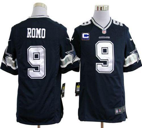 Cowboys #9 Tony Romo Navy Blue Team Color With C Patch Men's Stitched NFL Game Jersey