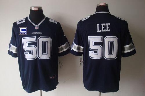 Cowboys #50 Sean Lee Navy Blue Team Color With C Patch Men's Stitched NFL Game Jersey