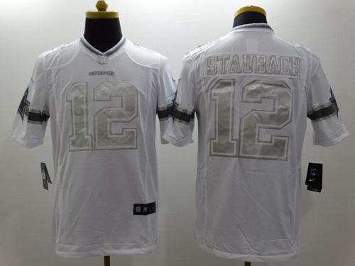 Cowboys #12 Roger Staubach White Men's Stitched NFL Limited Platinum Jersey