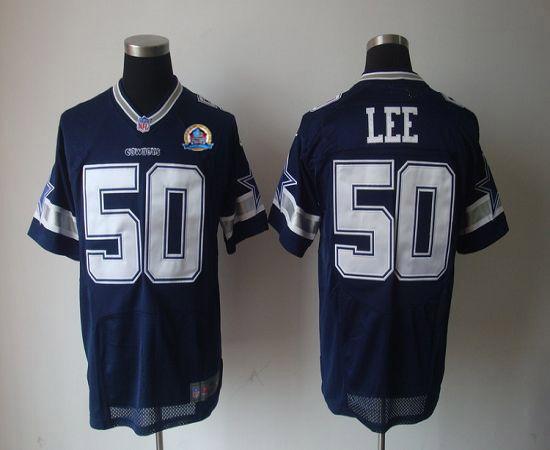 Cowboys #50 Sean Lee Navy Blue Team Color With Hall of Fame 50th Patch Men's Stitched NFL Elite Jersey
