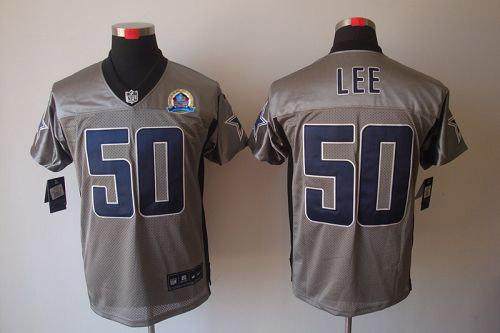 Cowboys #50 Sean Lee Grey Shadow With Hall of Fame 50th Patch Men's Stitched NFL Elite Jersey