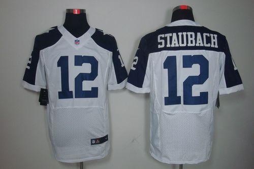 Cowboys #12 Roger Staubach White Thanksgiving Throwback Men's Stitched NFL Elite Jersey