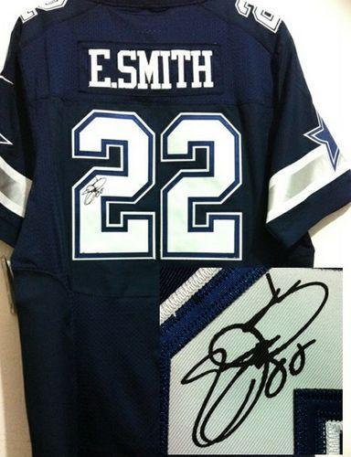 Cowboys #22 Emmitt Smith Navy Blue Team Color Men's Stitched NFL Elite Autographed Jersey