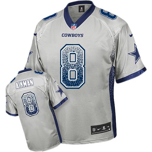 Cowboys #8 Troy Aikman Grey Men's Stitched NFL Elite Drift Fashion Jersey