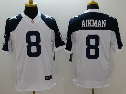 Cowboys #8 Troy Aikman White Thanksgiving Throwback Men's Stitched NFL Limited Jersey