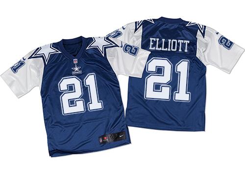 Cowboys #21 Ezekiel Elliott Navy Blue/White Throwback Men's Stitched NFL Elite Jersey