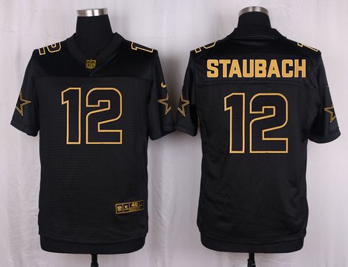 Cowboys #12 Roger Staubach Black Men's Stitched NFL Elite Pro Line Gold Collection Jersey