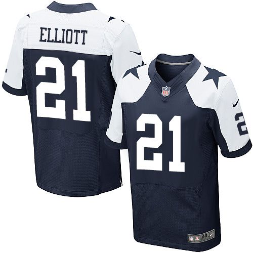 Cowboys #21 Ezekiel Elliott Navy Blue Thanksgiving Men's Stitched NFL Throwback Elite Jersey