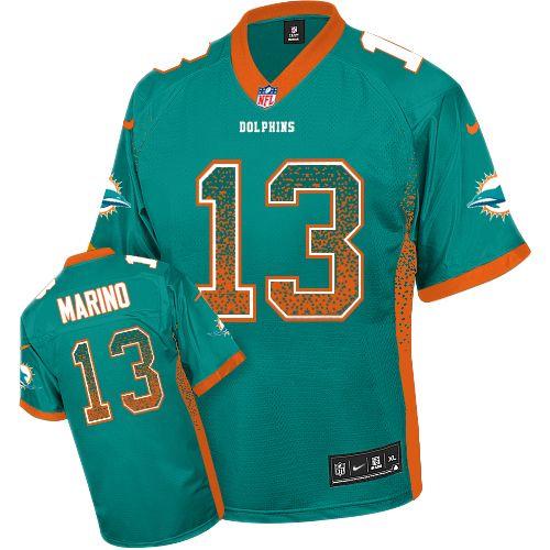 Dolphins #13 Dan Marino Aqua Green Team Color Men's Stitched NFL Elite Drift Fashion Jersey
