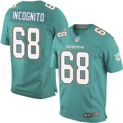 Dolphins #68 Richie Incognito Aqua Green Team Color Men's Stitched NFL New Elite Jersey