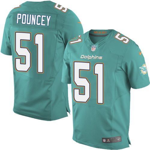 Dolphins #51 Mike Pouncey Aqua Green Team Color Men's Stitched NFL New Elite Jersey