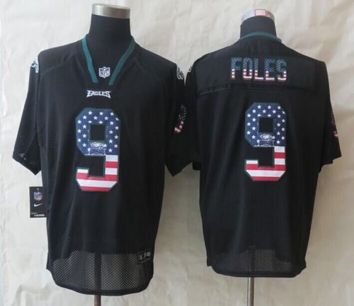 Eagles #9 Nick Foles Black Men's Stitched NFL Elite USA Flag Fashion Jersey