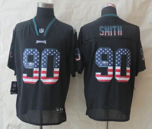 Eagles #90 Marcus Smith Black Men's Stitched NFL Elite USA Flag Fashion Jersey