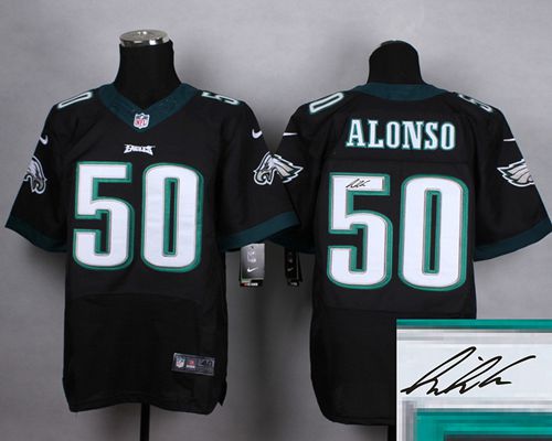 Eagles #50 Kiko Alonso Black Alternate Men's Stitched NFL Elite Autographed Jersey
