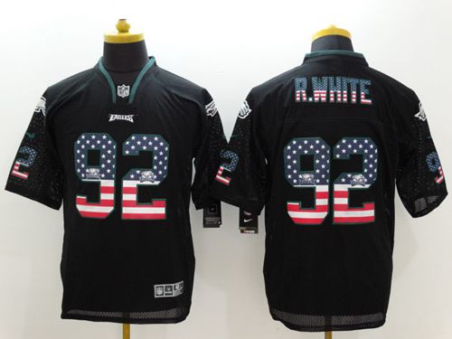 Eagles #92 Reggie White Black Men's Stitched NFL Elite USA Flag Fashion Jersey
