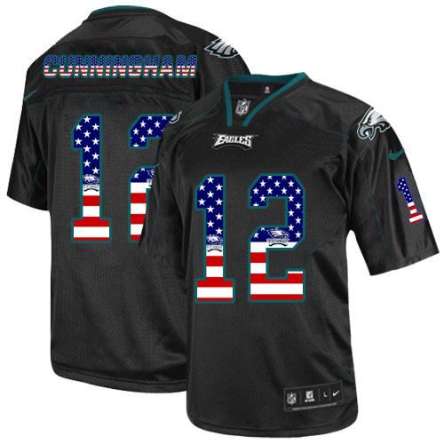 Eagles #12 Randall Cunningham Black Men's Stitched NFL Elite USA Flag Fashion Jersey