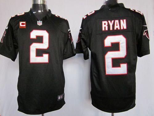 Falcons #2 Matt Ryan Black Alternate With C Patch Men's Stitched NFL Game Jersey