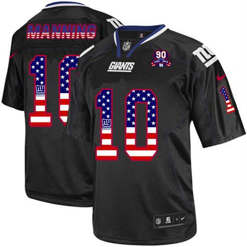 Giants #10 Eli Manning Black With 1925 2014 Season Patch Men's Stitched NFL Elite USA Flag Fashion Jersey
