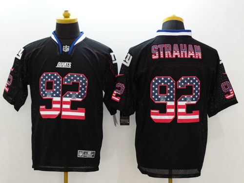 Giants #92 Michael Strahan Black Men's Stitched NFL Elite USA Flag Fashion Jersey