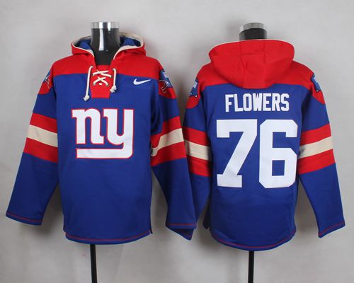 Giants #76 Ereck Flowers Royal Blue Player Pullover NFL Hoodie