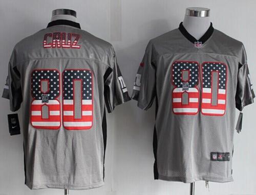 Giants #80 Victor Cruz Grey Men's Stitched NFL Elite USA Flag Fashion Jersey
