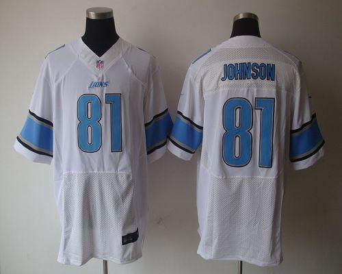 Lions #81 Calvin Johnson White Men's Stitched NFL Elite Jersey
