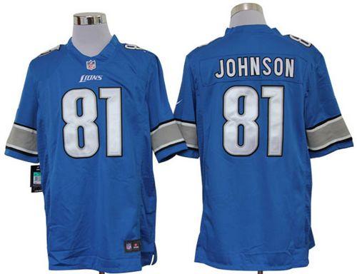 Lions #81 Calvin Johnson Blue Team Color Men's Stitched NFL Limited Jersey