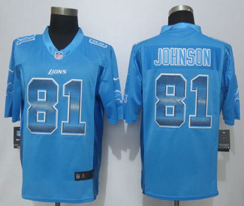 Lions #81 Calvin Johnson Blue Team Color Men's Stitched NFL Limited Strobe Jersey