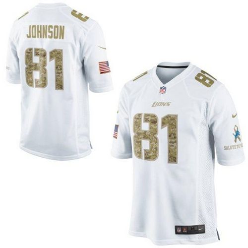 Lions #81 Calvin Johnson White Men's Stitched NFL Limited Salute to Service Jersey
