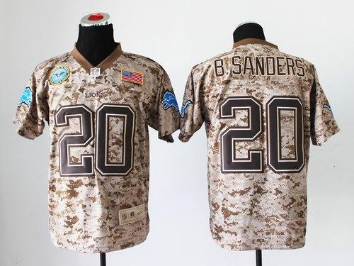 Lions #20 Barry Sanders Camo Men's Stitched NFL New Elite USMC Jersey